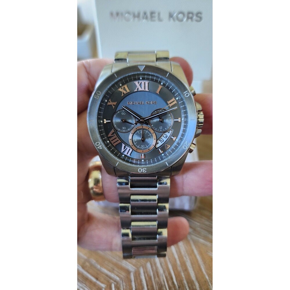 Michael Kors Brecken Chronograph Stainless Steel Grey Dial 44mm Watch ~ MK8609